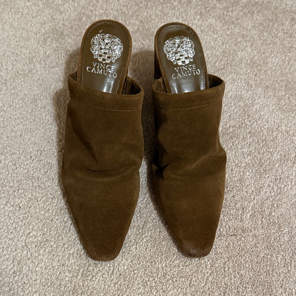 Vince Camuto Carlie Rich Brown Suede Mules